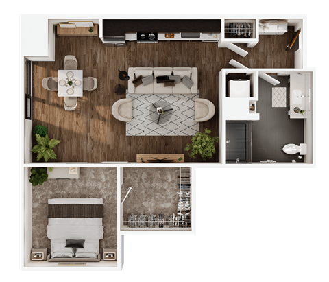 Floor plan for 1 bed, 1 bath, 828 sqft